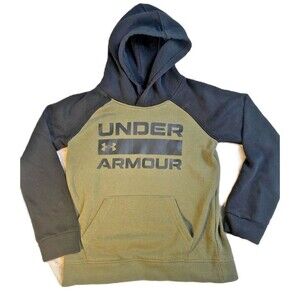 Under Armour Boys Black Olive Camo Logo Pullover Hoodie Youth Sweatshirt -Size 6